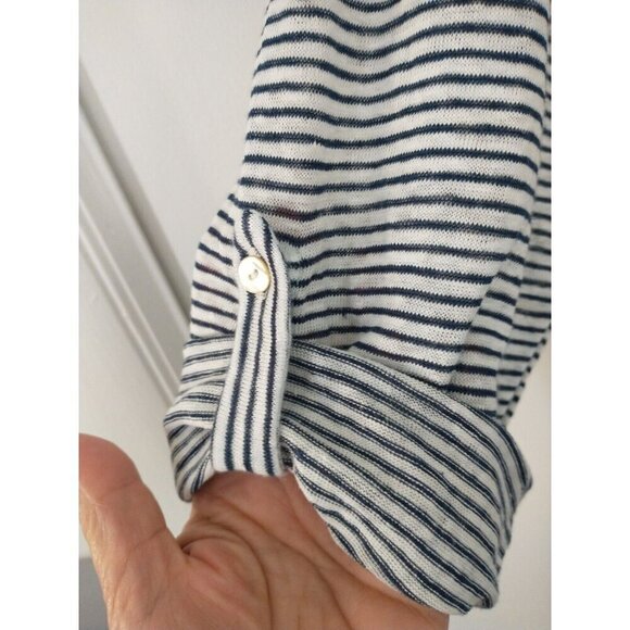 Adrienne Vittadini 100% Linen Navy White Stripes 3/4 Roll Sleeve Tunic - 1X NWT - Picture 4 of 10